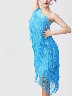 Women's Party Dress Fringe Dress Cocktail Dress Midi Dress Black White Light Red Sleeveless Pure Color Tassel Fringe Summer Spring Fall One Shoulder Fashion Evening Party Wedding Guest Vacation Slim -Tesla Style vghctc1639558929655