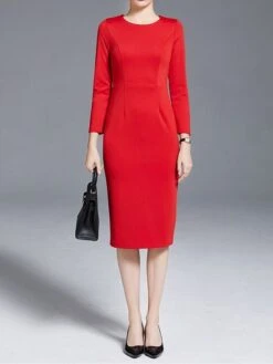 Women's Work Dress Sheath Dress Semi Formal Dress Fashion Winter Dress Office Workfashion Midi Dress Zipper Crew Neck 3/4 Length Sleeve Plain Regular Fit Black Red Fall Winter S M L XL XXL -Tesla Style vgobot1695030989478