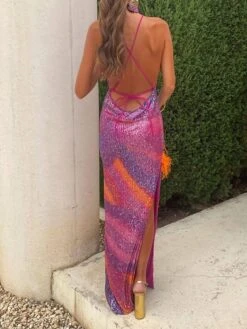 Women‘s Prom Dress Party Dress Homecoming Dress Sequin Dress Long Dress Maxi Dress Blue Purple Sleeveless Ombre Sequins Sparkly Glitter Spring Fall Winter Spaghetti Strap Fashion Wedding Guest -Tesla Style vhaglk1693983147435