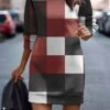 Women's Casual Dress Sweatshirt Dress Mini Dress Warm Fashion Outdoor Vacation Going Out Crew Neck Print Geometric Loose Fit Red Blue Orange S M L XL XXL -Tesla Style vhbsuy1696759870060