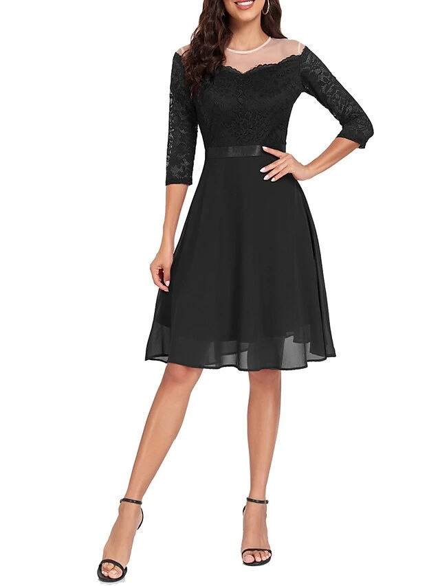 Women's Party Dress Lace Dress Cocktail Dress Midi Dress Black Wine Navy Blue 3/4 Length Sleeve Pure Color Lace Spring Fall Winter Crew Neck Fashion Winter Dress Wedding Guest Vacation 2023 S M L XL 15 Women's Party Dress Lace Dress Cocktail Dress Midi Dress Black Wine Navy Blue 3/4 Length Sleeve Pure Color Lace Spring Fall Winter Crew Neck Fashion Winter Dress Wedding Guest Vacation 2023 S M L XL - Image 13