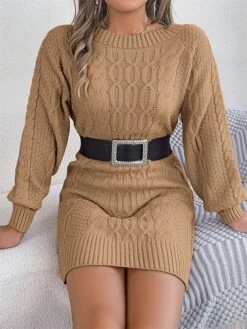 Women's Sweater Dress Winter Dress Jumper Dress Mini Dress Active Pure Color Outdoor Casual Holiday Vacation Crew Neck Long Sleeve 2023 Loose Fit Green Khaki Gray S M L -Tesla Style vhoyvf1696991835177 1