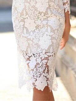 Women‘s Party Dress Wedding Guest Dress Lace Dress White Dress Knee Length Dress White 3/4 Length Sleeve Pure Color Lace Fall Spring Summer Crew Neck Party Party Vacation 2022 S M L XL -Tesla Style vhrcee1630654458646