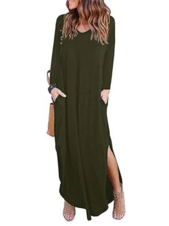Women's Work Dress Semi Formal Dress Fashion Long Dress Maxi Dress Split Asymmetrical V Neck Long Sleeve Plain Regular Fit Wine Purple Army Green Fall Winter S M L XL XXL -Tesla Style vhtrxl1694054424110