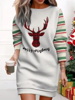 Women's Christmas Casual Dress Sweatshirt Dress Mini Dress Warm Fashion Outdoor Vacation Crew Neck Print Santa Claus Snowman Loose Fit Black White Wine S M L XL XXL -Tesla Style vhznwp1695365436713