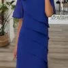 Women's Party Dress Work Dress Wedding Guest Dress Midi Dress Blue Short Sleeve Pure Color Ruffle Summer Spring Fall Crew Neck Fashion Wedding Guest Vacation 2023 S M L XL XXL 3XL -Tesla Style vicarf1690858599438