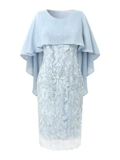 Women‘s Party Dress Bodycon Sheath Dress Formal Special Occasion Evening Party Midi Dress Party Stylish Crew Neck Half Sleeve Lace Embroidered Light Blue Floral S M L XL 2XL -Tesla Style vihupl1684134476108