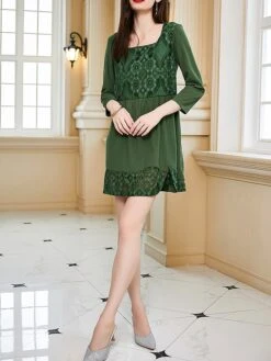 Women's Party Dress Lace Dress Cocktail Dress Mini Dress Green Long Sleeve Pure Color Lace Summer Spring Fall Square Neck Fashion Wedding Guest Vacation Summer Dress 2023 S M L XL 11 Women's Party Dress Lace Dress Cocktail Dress Mini Dress Green Long Sleeve Pure Color Lace Summer Spring Fall Square Neck Fashion Wedding Guest Vacation Summer Dress 2023 S M L XL -Tesla Style vikuwj1690428570861