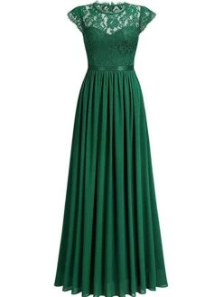 Women's Prom Dress Party Dress Lace Dress Long Dress Maxi Dress Black Wine Navy Blue Short Sleeve Pure Color Lace Summer Spring Fall Crew Neck Party Wedding Guest Vacation Fall Dress 2023 S M L XL 2XL -Tesla Style vilitg1685101817001