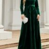 Women's Party Dress Velvet Dress Emerald Green Dress Long Dress Maxi Dress Black Wine Green Long Sleeve Pure Color Lace Up Spring Fall Winter Round Neck Fashion Winter Dress Fall Dress Spring Dress -Tesla Style vimelx1664430781294