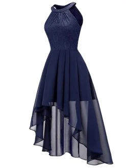 Women‘s Party Dress Wedding Guest Dress Lace Dress Swing Dress Midi Dress Pink Wine Navy Blue Sleeveless Pure Color Lace Fall Spring Autumn Halter Party Party Spring Dress 2023 S M L XL XXL -Tesla Style viopdf1631860616539