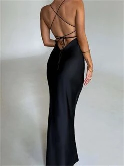 Women‘s Party Dress Satin Dress Sheath Dress Long Dress Maxi Dress Black Brown Sleeveless Pure Color Backless Winter Fall Spring Spaghetti Strap Fashion Party Evening Party Loose Fit 2023 S M L -Tesla Style vixvnv1671789824527