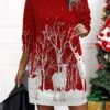 Women‘s Christmas Casual Dress Sweatshirt Dress Mini Dress Warm Fashion Outdoor Holiday Crew Neck Print Santa Claus Snowman Loose Fit Black Red Burgundy S M L XL XXL -Tesla Style vjoqvs1694661938260