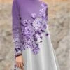 Women's Work Dress Casual Dress Swing Dress Fashion Winter Dress Daily Mini Dress Print Turtleneck Long Sleeve Floral Regular Fit Pink Blue Purple Fall Winter S M L XL XXL