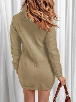 Women‘s Sweater Dress Winter Dress Jumper Dress Mini Dress Pocket Outdoor Street Daily Fashion Streetwear Turtleneck Long Sleeve 2023 Loose Fit Black Red Khaki Color S M L XL XXL Size -Tesla Style vjxmkc1694056903585