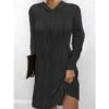 Women's Sweater Dress Winter Dress Jumper Dress Mini Dress Lace Up Ribbed Street Daily Holiday Fashion Modern Hooded Long Sleeve 2023 Loose Fit Dark Brown Pea Green Black Color S M L XL 2XL Size -Tesla Style vkangf1692162747313