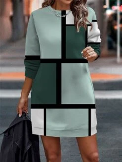Women's Casual Dress Sweatshirt Dress Mini Dress Warm Fashion Outdoor Vacation Going Out Crew Neck Print Geometric Loose Fit Pink Blue Light Purple S M L XL XXL -Tesla Style vkdvtu1694596715006