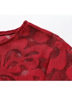 Women's Party Dress Lace Dress Swing Dress Midi Dress Wine Red Black Blue Long Sleeve Pure Color Lace Winter Fall Spring Crew Neck Elegant Party Winter Dress Wedding Guest 2023 S M L XL 2XL 3XL -Tesla Style vkrkwa1673857105239