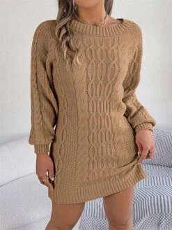Women's Sweater Dress Winter Dress Jumper Dress Mini Dress Active Pure Color Outdoor Casual Holiday Vacation Crew Neck Long Sleeve 2023 Loose Fit Green Khaki Gray S M L -Tesla Style vksuuv1696991837376 1