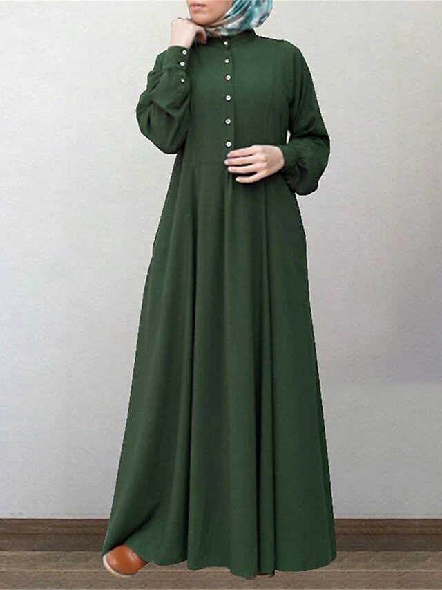 Women's Work Dress Swing Dress Semi Formal Dress Fashion Long Dress Maxi Dress Ruched Button Crew Neck Long Sleeve Plain Loose Fit Wine Blue Green Fall Winter S M L XL XXL 6 Women's Work Dress Swing Dress Semi Formal Dress Fashion Long Dress Maxi Dress Ruched Button Crew Neck Long Sleeve Plain Loose Fit Wine Blue Green Fall Winter S M L XL XXL - Image 4