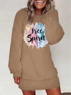 Women's Casual Dress Sweatshirt Dress Winter Dress Letter Feather Print Crew Neck Mini Dress Fashion Streetwear Outdoor Daily Long Sleeve Loose Fit White Blue Orange Fall Winter S M L XL XXL -Tesla Style vlyvgz1692938289176