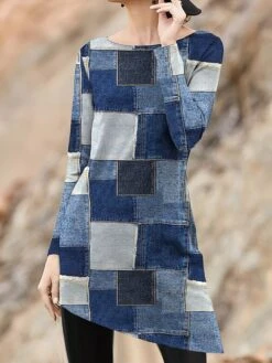 Women's Work Dress Casual Dress Fashion Winter Dress Daily Mini Dress Print Crew Neck Long Sleeve Plaid Stripe Regular Fit Yellow Royal Blue Blue Fall Winter S M L XL XXL -Tesla Style vmhfxo1694490788752