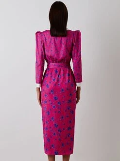 Women's Work Dress Casual Dress Shift Dress Fashion Winter Dress Daily Midi Dress Lace Up Patchwork Shirt Collar Long Sleeve Floral Color Block Regular Fit Pink Red Fall Winter S M L -Tesla Style vnjign1695645259712