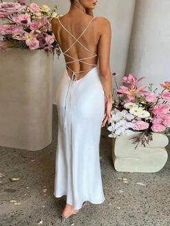 Women's Party Dress Homecoming Dress Satin Dress Pink Dress Long Dress Maxi Dress Black Sleeveless Pure Color Lace Up Summer Spring Fall Spaghetti Strap Fashion Party Birthday Evening Party Slim 2023 -Tesla Style vnoits1669448388749