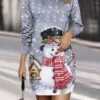 Women's Christmas Dress Casual Dress Mini Dress Warm Fashion Outdoor Christmas Vacation Crew Neck Print Snowman Regular Fit Gray S M L XL XXL