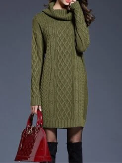 Women's Sweater Dress Jumper Dress Winter Dress Mini Dress Warm Plain Outdoor Daily Holiday Vacation Turtleneck Long Sleeve 2023 Loose Fit White Wine Blue M L XL XXL 3XL -Tesla Style vnpxie1697711247696