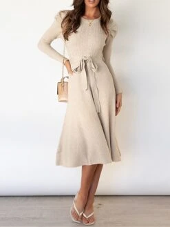 Women's Sweater Dress Winter Dress Jumper Dress Midi Dress Lace Up Ruched Daily Date Going Out Active Fashion Crew Neck Long Sleeve 2023 Slim Black Red Dark Green Color S M L XL XXL Size -Tesla Style vnudhk1692174414593