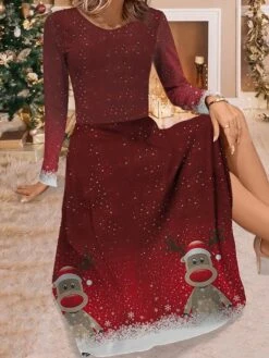 Women's Work Dress Casual Dress Swing Dress Fashion Winter Dress Christmas Daily Midi Dress Print Crew Neck Long Sleeve Elk Snowflake Regular Fit Wine Red Blue Fall Winter S M L XL XXL -Tesla Style vnwjpe1695350906444