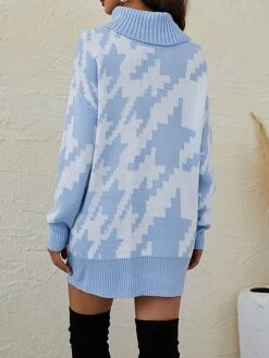 Women's Sweater Dress Winter Dress Jumper Dress Mini Dress Patchwork Ribbed Daily Date Vacation Active Fashion Turtleneck Long Sleeve 2023 Loose Fit Black Blue Khaki Color S M L XL Size -Tesla Style vocxli1694087782913