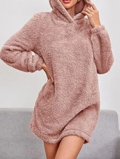 Women's Casual Dress Hoodie Dress Winter Dress Mini Dress Ruched Outdoor Street Daily Fashion Streetwear Hooded Long Sleeve 2023 Loose Fit Pink Khaki Gray Color S M L XL XXL Size