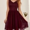 Women's Party Dress Homecoming Dress Cocktail Dress Midi Dress Wine Dark Blue Sleeveless Pure Color Lace Summer Spring V Neck Fashion Wedding Guest Birthday Vacation 2023 S M L XL 2XL -Tesla Style voimyu1678950776825