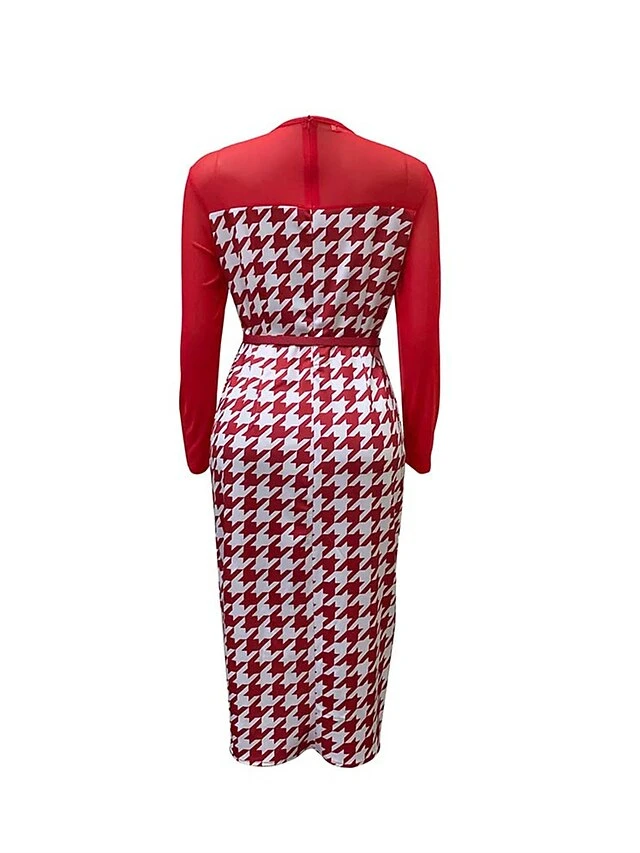 Women's Work Dress Casual Dress Sheath Dress Fashion Office Daily Workfashion Midi Dress Split Print Crew Neck Long Sleeve Houndstooth Regular Fit Red Blue Fall Winter S M L XL XXL 8 Women's Work Dress Casual Dress Sheath Dress Fashion Office Daily Workfashion Midi Dress Split Print Crew Neck Long Sleeve Houndstooth Regular Fit Red Blue Fall Winter S M L XL XXL - Image 6