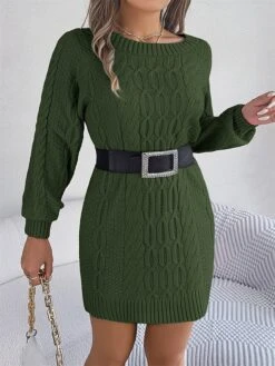 Women's Sweater Dress Winter Dress Jumper Dress Mini Dress Active Pure Color Outdoor Casual Holiday Vacation Crew Neck Long Sleeve 2023 Loose Fit Green Khaki Gray S M L -Tesla Style voweon1696991831159 1