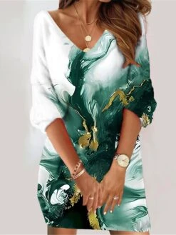 Women's Casual Dress Summer Dress Print Dress Ombre Marble Print Print V Neck Mini Dress Fashion Streetwear Outdoor Daily 3/4 Length Sleeve Loose Fit Black Pink Red Summer Spring S M L XL XXL -Tesla Style vozbbs1689247271645