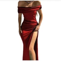 Women‘s Party Dress Black Dress Satin Midi Dress Green Blue Wine Sleeveless Pure Color Split Ruched Spring Summer Off Shoulder Party Party 2023 S M L XL XXL 3XL -Tesla Style vpaefg1669444927640