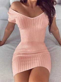 Women‘s Sweater Dress Winter Dress Party Dress Bodycon Sheath Dress Mini Dress White Pink Grey Short Sleeve Pure Color Knit Spring Fall Winter V Neck Fashion Party Slim 2023 S M L XL XXL 3XL 4XL 5XL -Tesla Style vpdbvj1671445705815