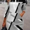 Women's Casual Dress Hoodie Dress Mini Dress Active Daily Outdoor Home Holiday Crew Neck Print Geometric Regular Fit Black S M L XL XXL -Tesla Style vpzxzo1694502670231