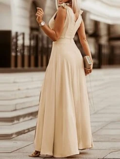 Women‘s Prom Party Dress Swing Dress Long Dress Maxi Dress Green Wine Khaki Sleeveless Pure Color Ruched Spring Summer V Neck Party Wedding Guest Loose Fit 2023 S M L XL -Tesla Style vqalew1650943479038