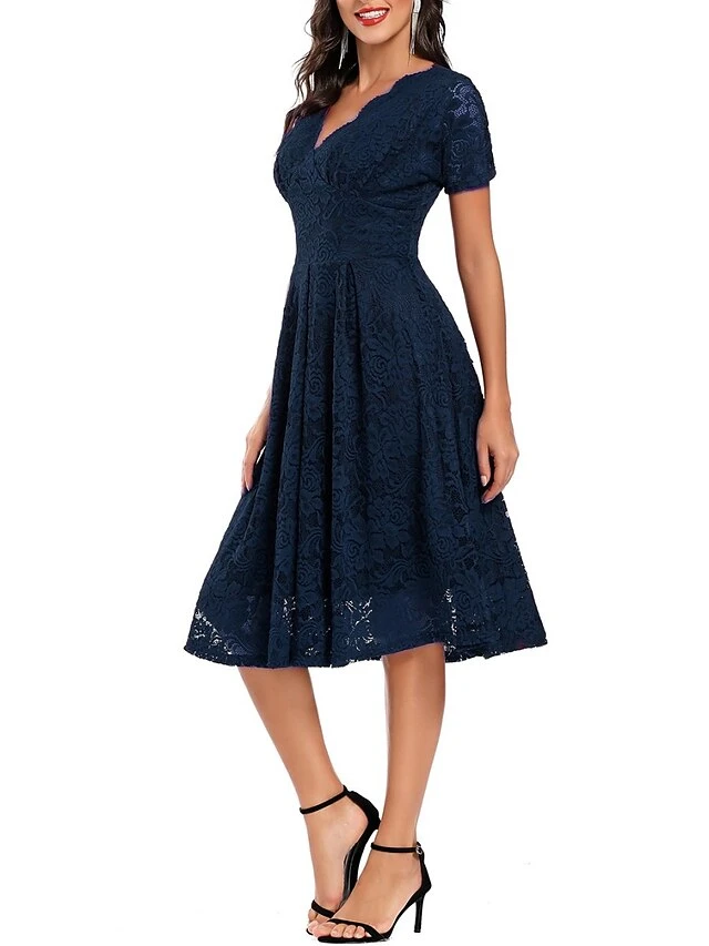 Women's Party Dress Lace Dress Homecoming Dress Midi Dress Black Pink Wine Short Sleeve Pure Color Lace Summer Spring Fall V Neck Fashion Evening Party Wedding Guest Fall Dress 2023 S M L XL 7 Women's Party Dress Lace Dress Homecoming Dress Midi Dress Black Pink Wine Short Sleeve Pure Color Lace Summer Spring Fall V Neck Fashion Evening Party Wedding Guest Fall Dress 2023 S M L XL - Image 5