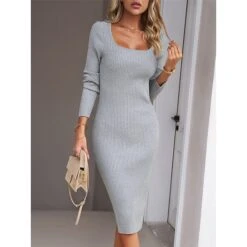 Women's Sweater Dress Winter Dress Jumper Dress Midi Dress Split Daily Date Going Out Active Fashion Crew Neck Long Sleeve 2023 Slim Black Blue Green Color S M L XL Size -Tesla Style vqswjb1692353014284