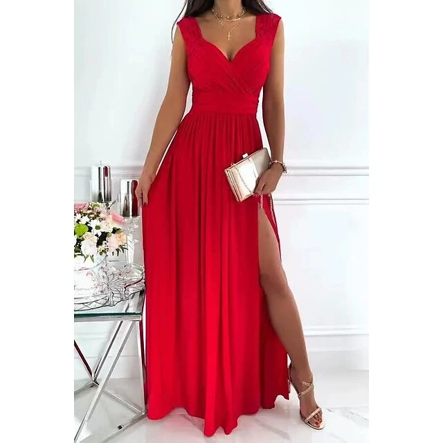 Women‘s Wedding Guest Dress Party Dress Sleeveless Lace Backless Hem Split Beauty Black Red Pink Beige Purple Wine Dress 2022 S M L XL 4 Women‘s Wedding Guest Dress Party Dress Sleeveless Lace Backless Hem Split Beauty Black Red Pink Beige Purple Wine Dress 2022 S M L XL - Image 2