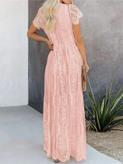 Women's Party Dress Lace Dress Swing Dress Long Dress Maxi Dress Pink White Short Sleeve Pure Color Lace Spring Summer V Neck Modern 2023 S M L XL XXL 29 Women's Party Dress Lace Dress Swing Dress Long Dress Maxi Dress Pink White Short Sleeve Pure Color Lace Spring Summer V Neck Modern 2023 S M L XL XXL -Tesla Style vrpgcx1652151588802