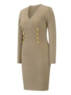 Women's Sweater Dress Jumper Dress Casual Dress Midi Dress Active Plain Outdoor Casual Holiday Vacation V Neck Long Sleeve Button 2023 Regular Fit Black Red Green S M L XL XXL -Tesla Style vrpume1697537835081