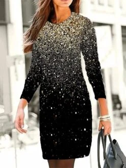 Women's Casual Dress Sweatshirt Dress Print Dress Floral Ombre Print Crew Neck Mini Dress Fashion Streetwear Outdoor Daily Long Sleeve Loose Fit Pink Purple Gold Spring Fall S M L XL XXL