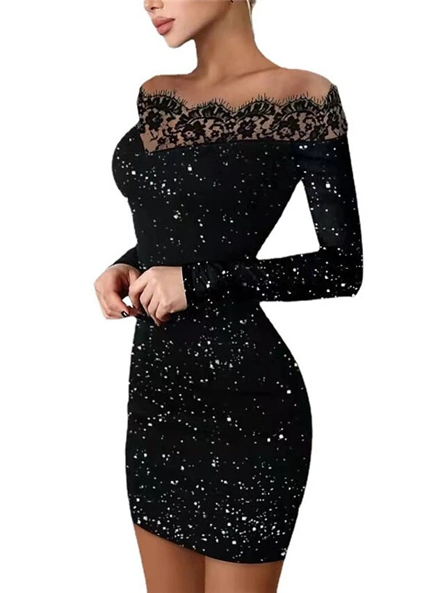 Women‘s Party Dress Wedding Guest Dress Lace Dress Black Dress Bodycon Long Sleeve Pure Color Lace Fall Spring Off Shoulder Party Winter Dress Evening Party 2022 S M L XL XXL 10 Women‘s Party Dress Wedding Guest Dress Lace Dress Black Dress Bodycon Long Sleeve Pure Color Lace Fall Spring Off Shoulder Party Winter Dress Evening Party 2022 S M L XL XXL - Image 8
