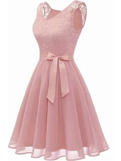 Women's Party Dress Lace Dress Homecoming Dress Midi Dress Pink Wine Khaki Sleeveless Pure Color Lace Summer Spring Fall V Neck Vintage Wedding Guest Birthday Vacation 2023 S M L XL XXL -Tesla Style vsigdf1691399770249